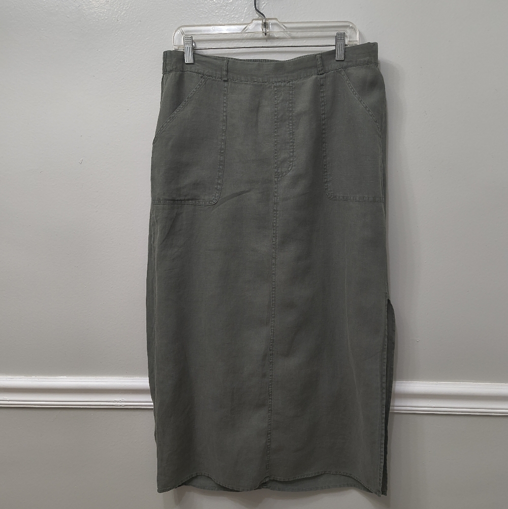 Artisan NY Cargo Utility 100% Linen Green Skirt XL Lagenlook Boho Y2K Minimalist